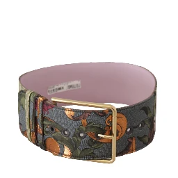 Multicolor Leather Embroidered Gold Metal Buckle Belt