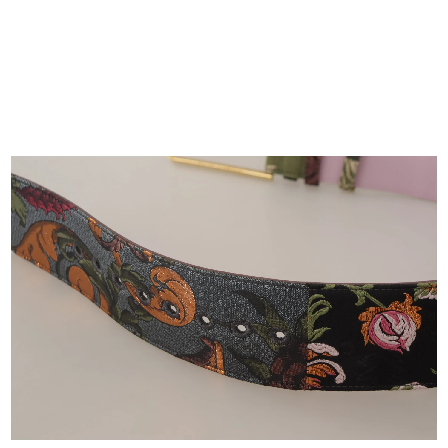 Multicolor Leather Embroidered Gold Metal Buckle Belt