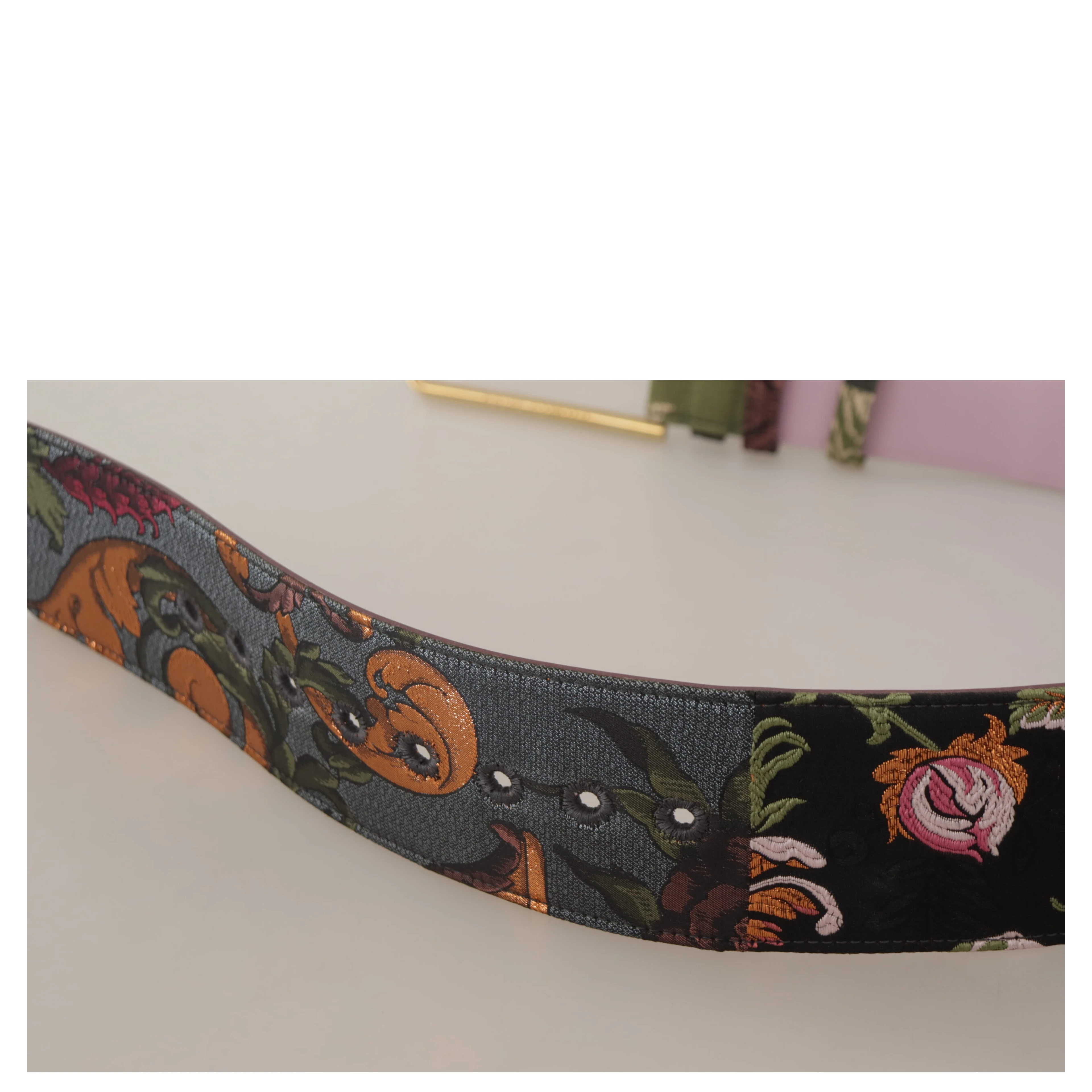 Multicolor Leather Embroidered Gold Metal Buckle Belt