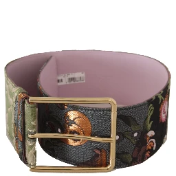 Multicolor Leather Embroidered Gold Metal Buckle Belt