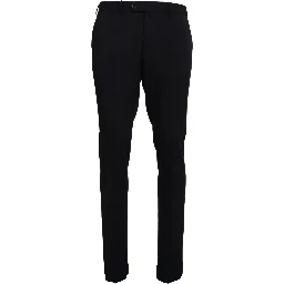 Black Polyester Tapered Dress Pants