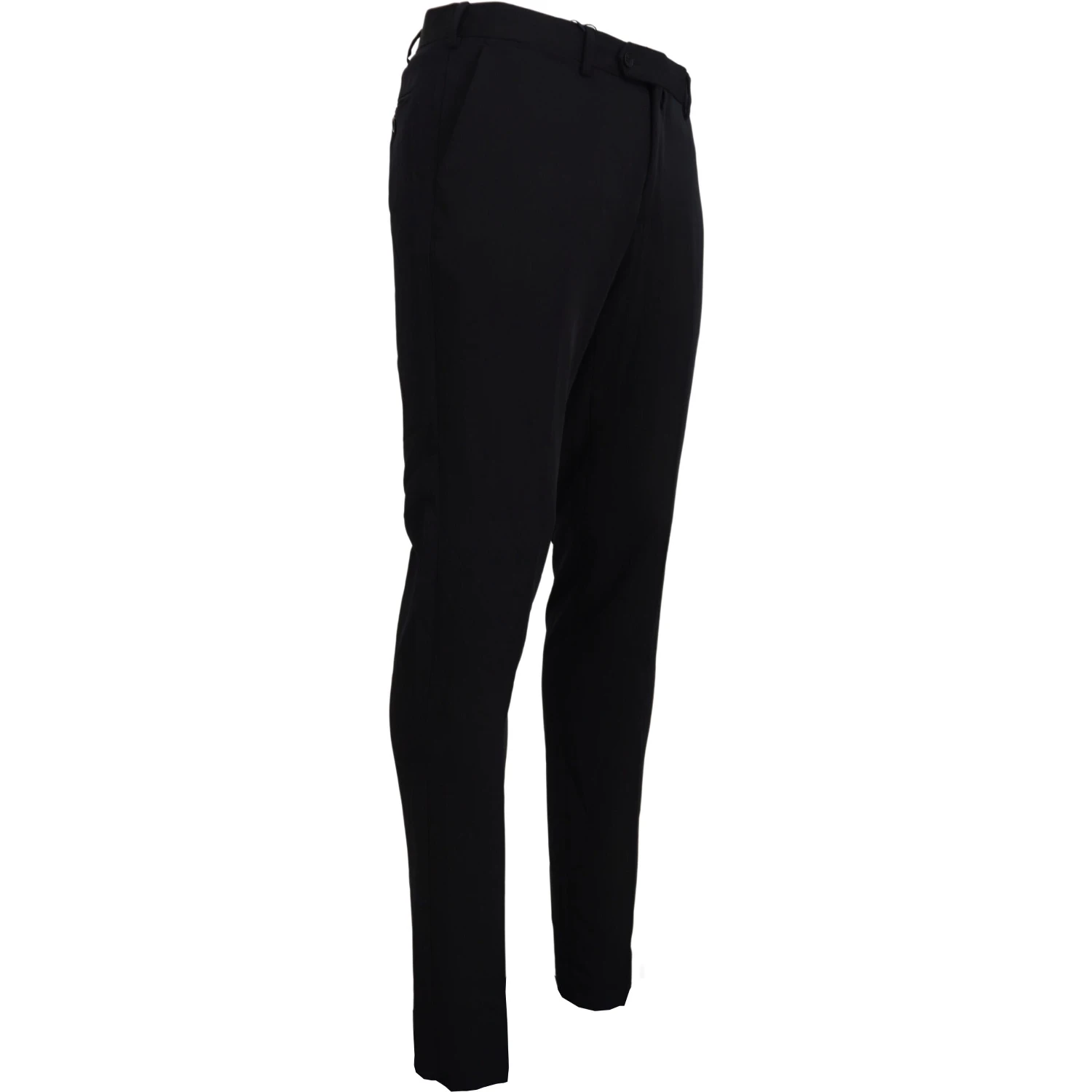 Black Polyester Tapered Dress Pants
