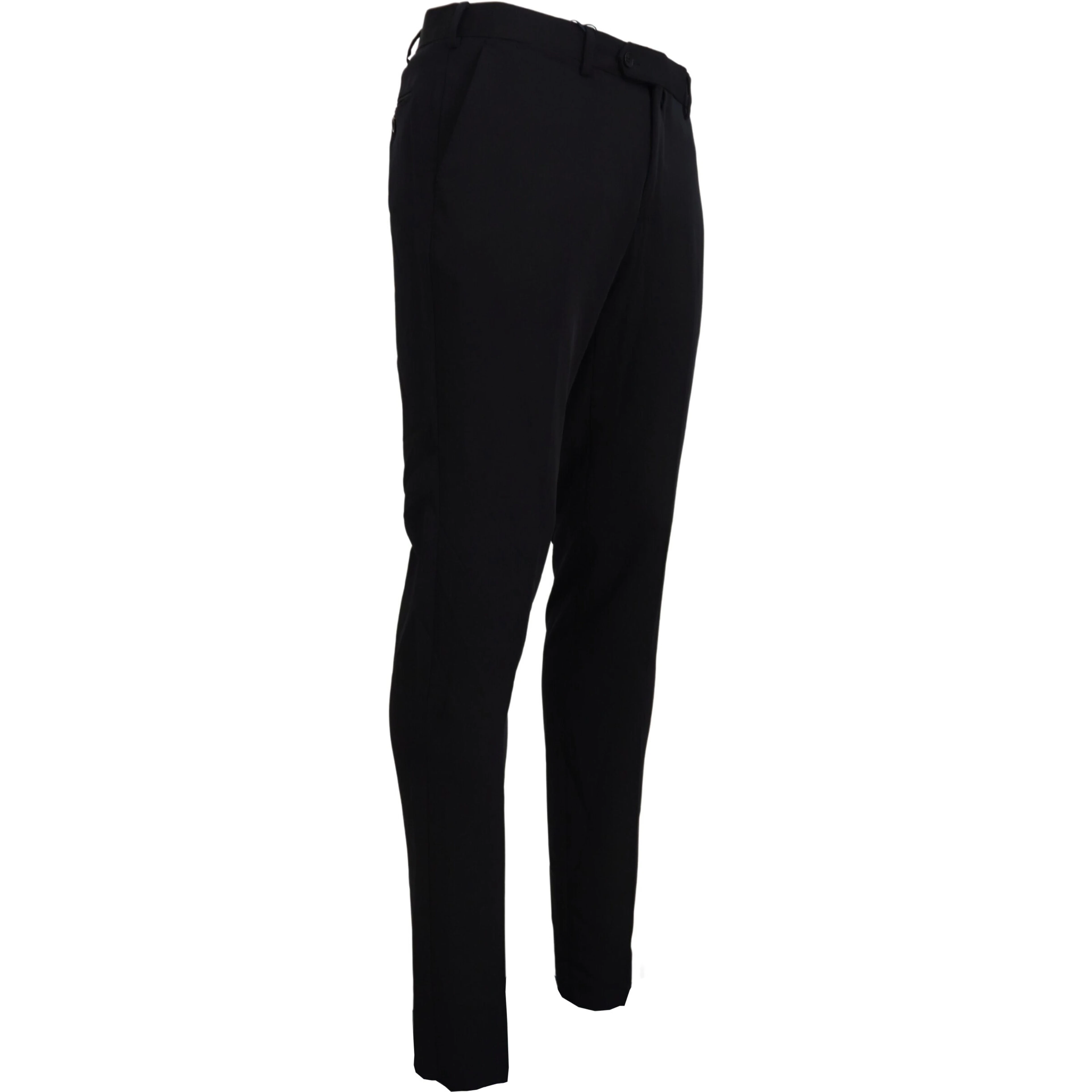Black Polyester Tapered Dress Pants