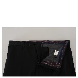 Black Polyester Tapered Dress Pants