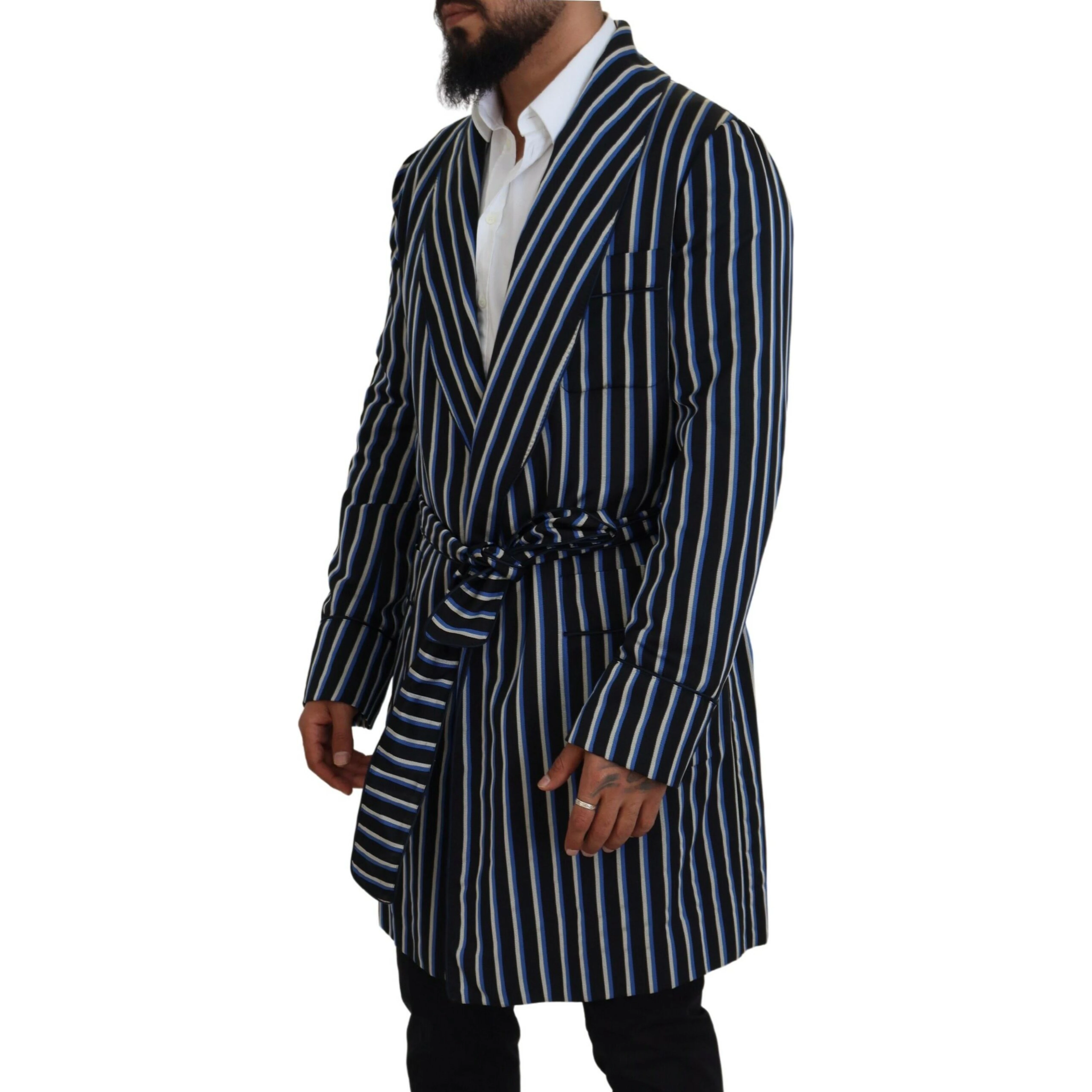 Black Blue Martini Printed Lining Robe