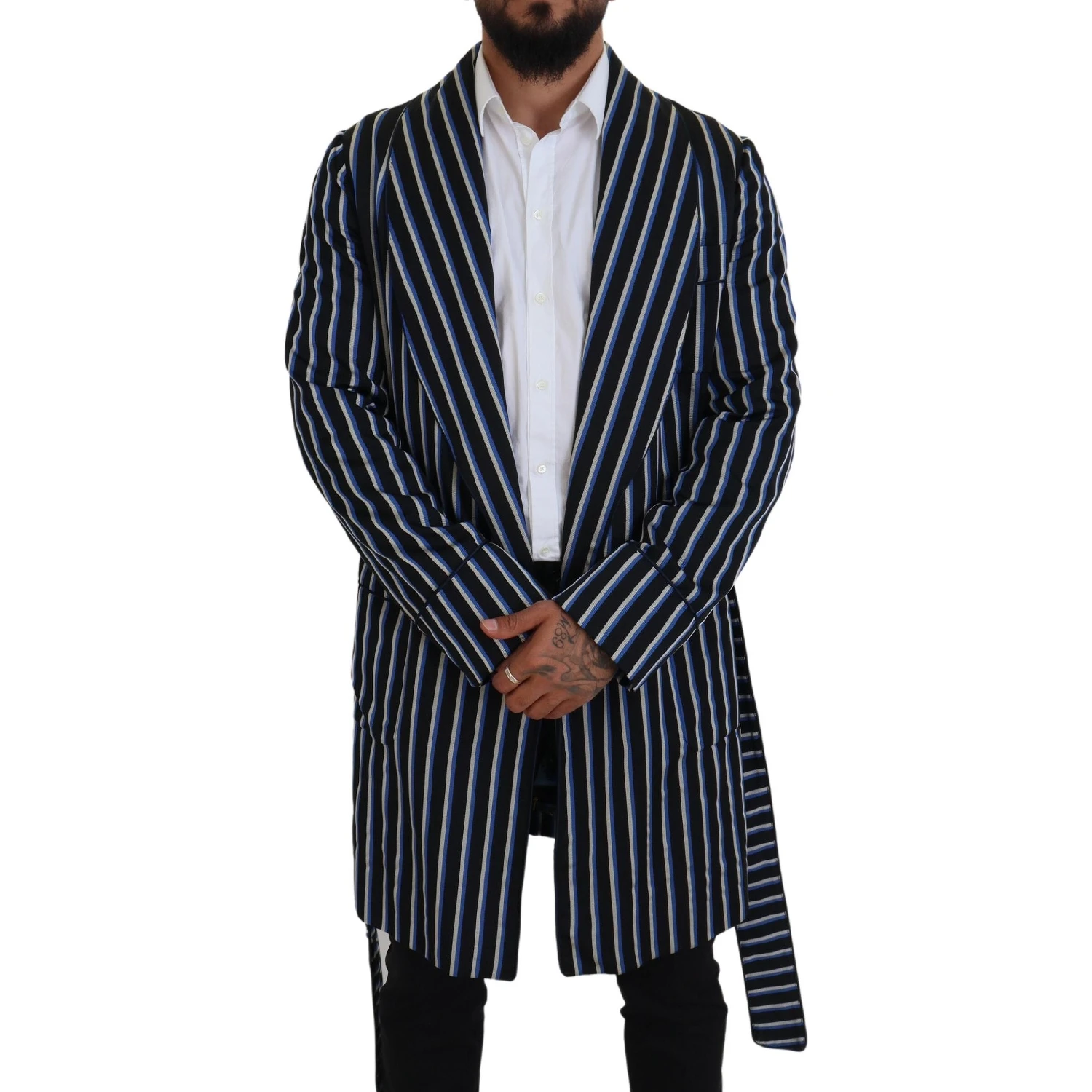 Black Blue Martini Printed Lining Robe