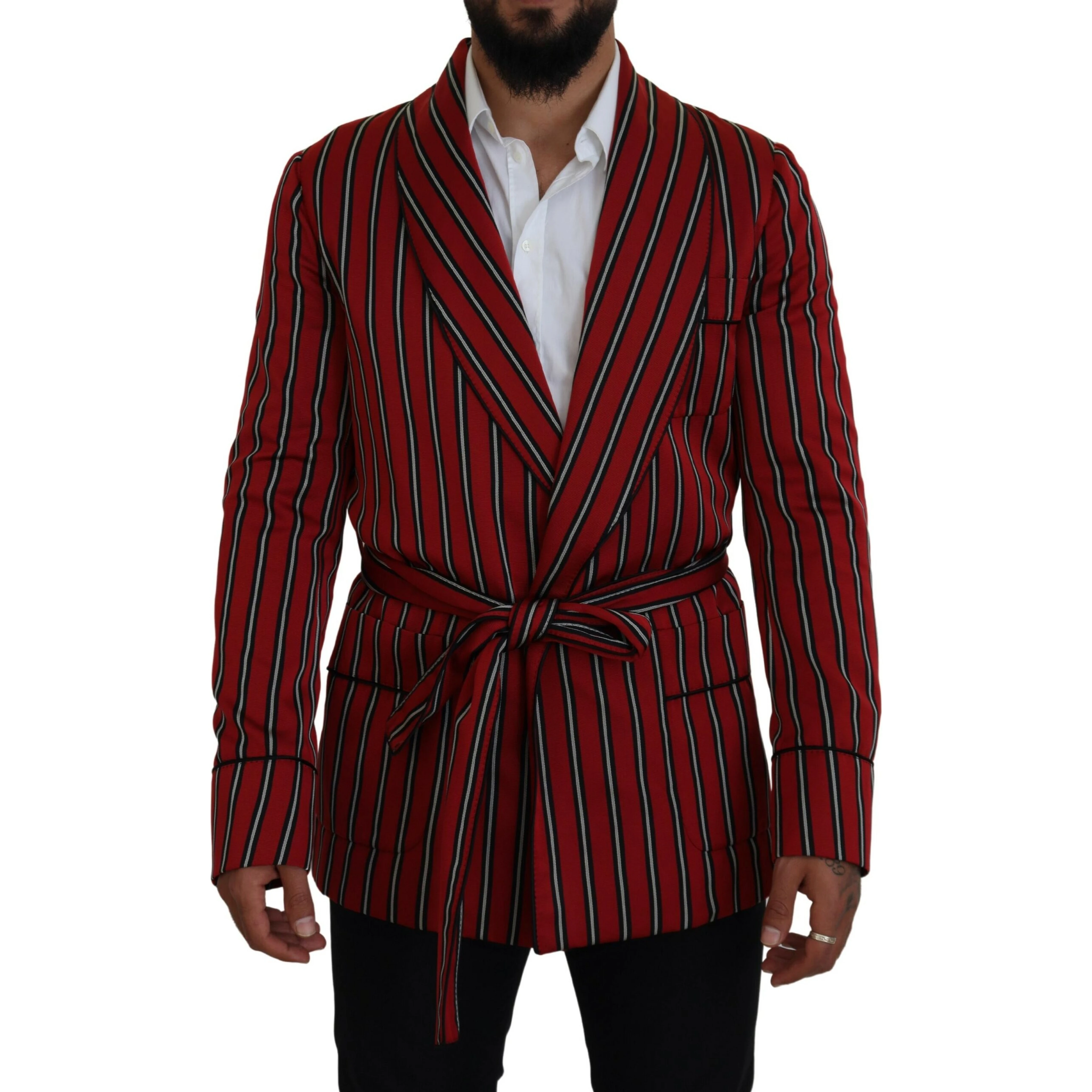 Red Striped Martini Printed Lining Robe