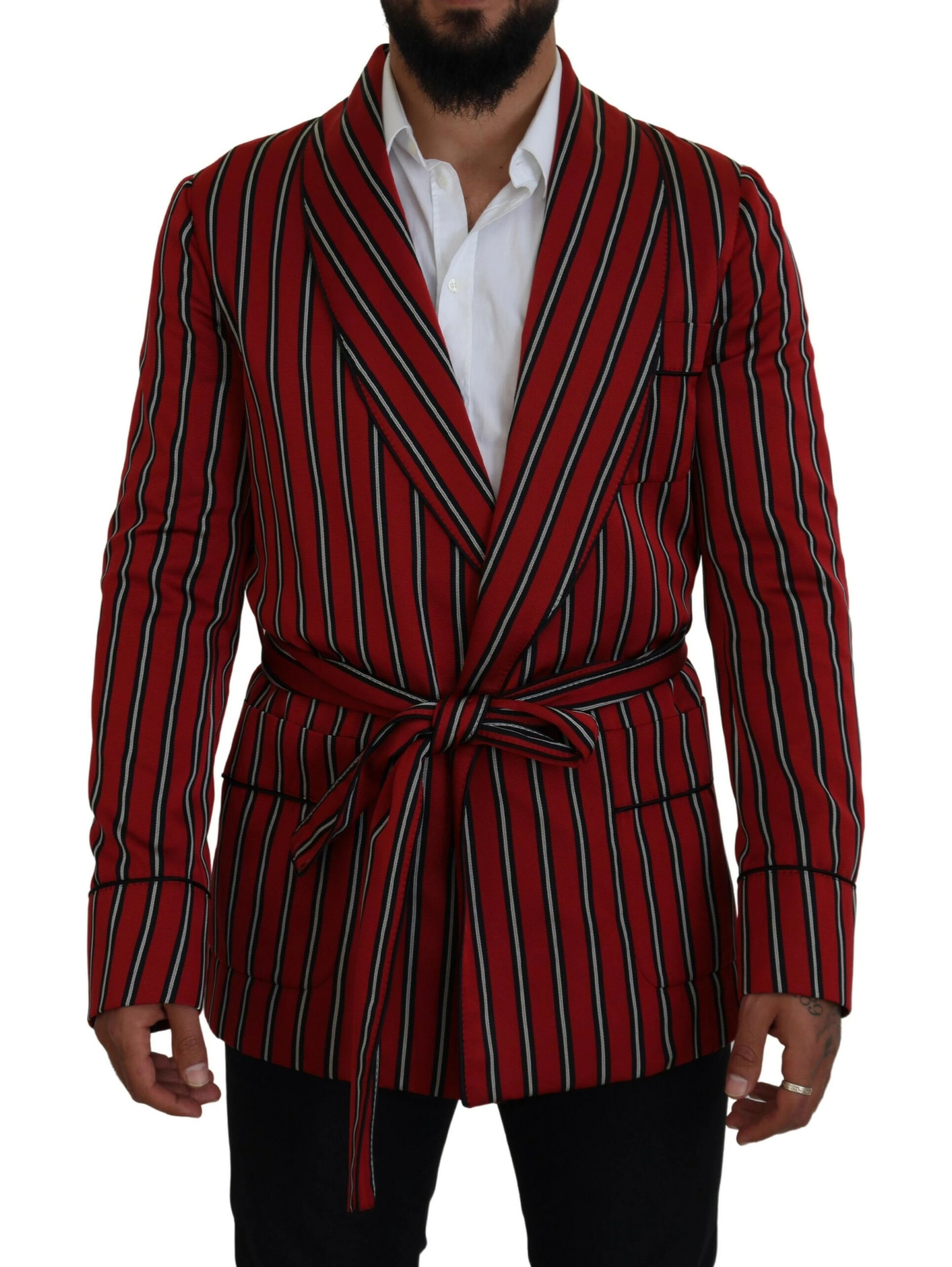 Red Striped Martini Printed Lining Robe