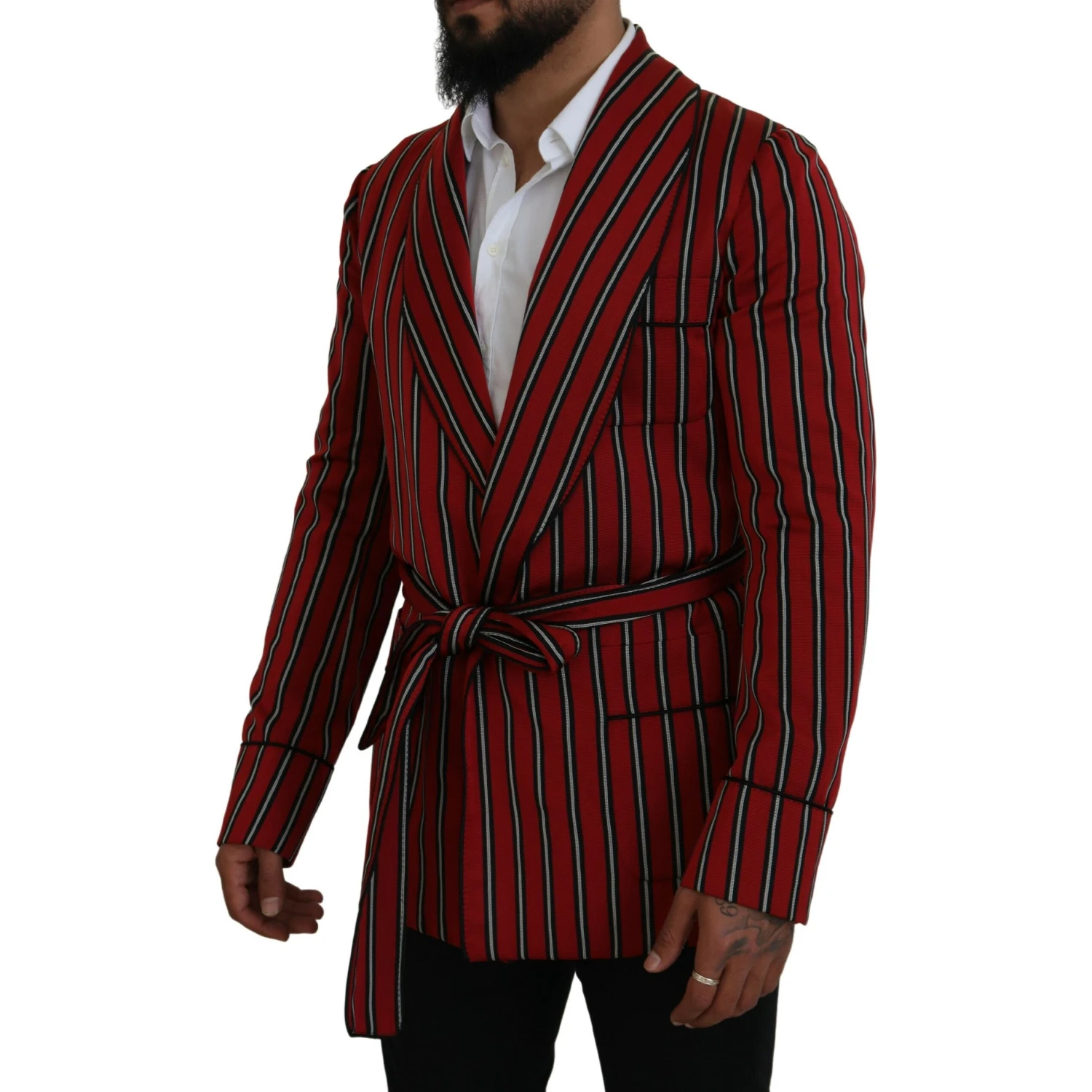 Red Striped Martini Printed Lining Robe