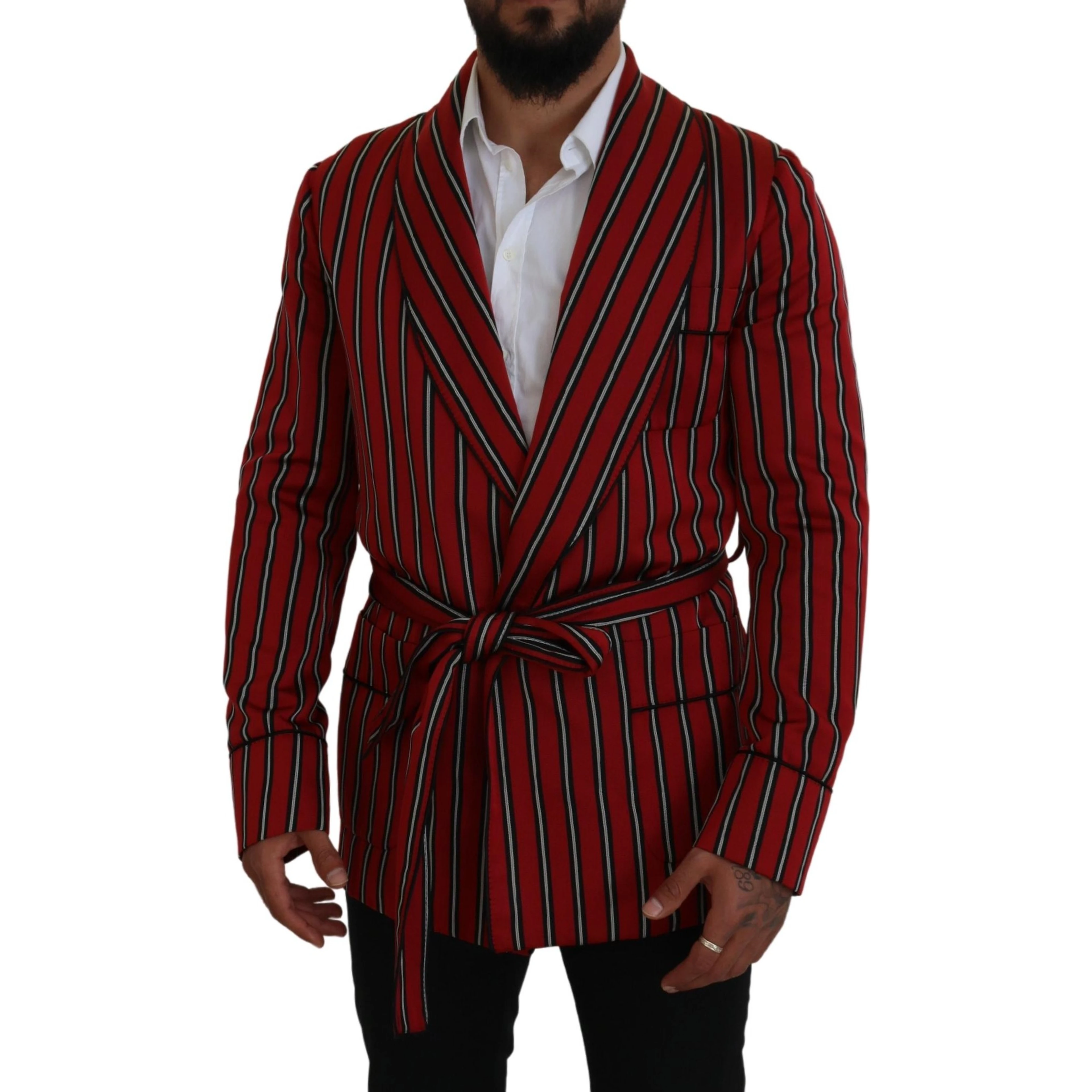 Red Striped Martini Printed Lining Robe