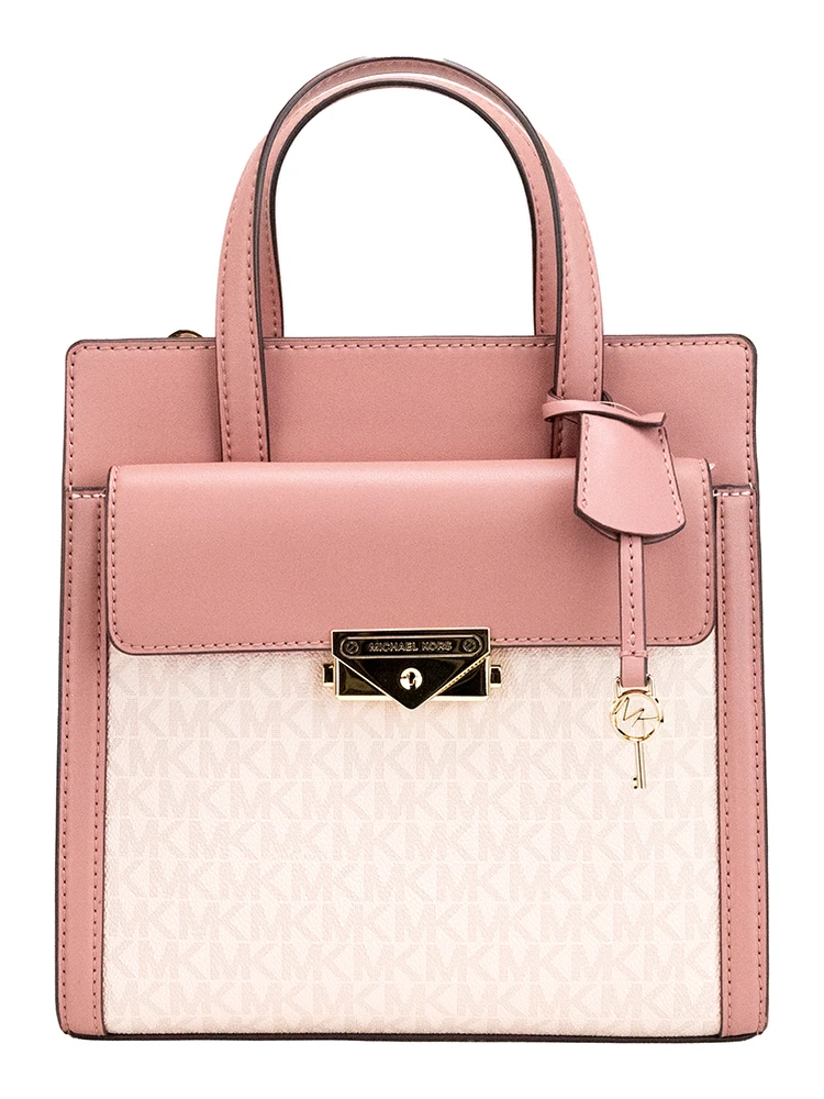 Cece Small Pink PVC North South Flap Tote Crossbody Bag Purse