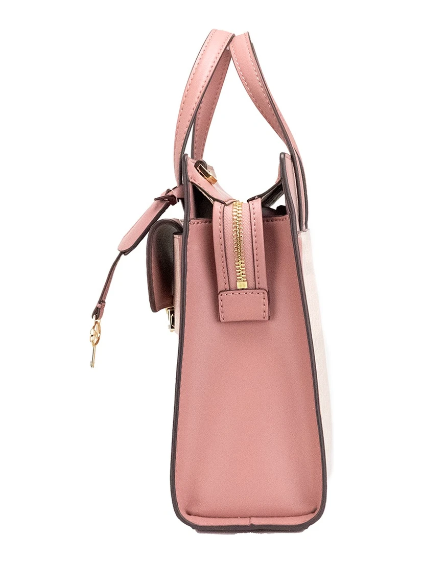 Cece Small Pink PVC North South Flap Tote Crossbody Bag Purse