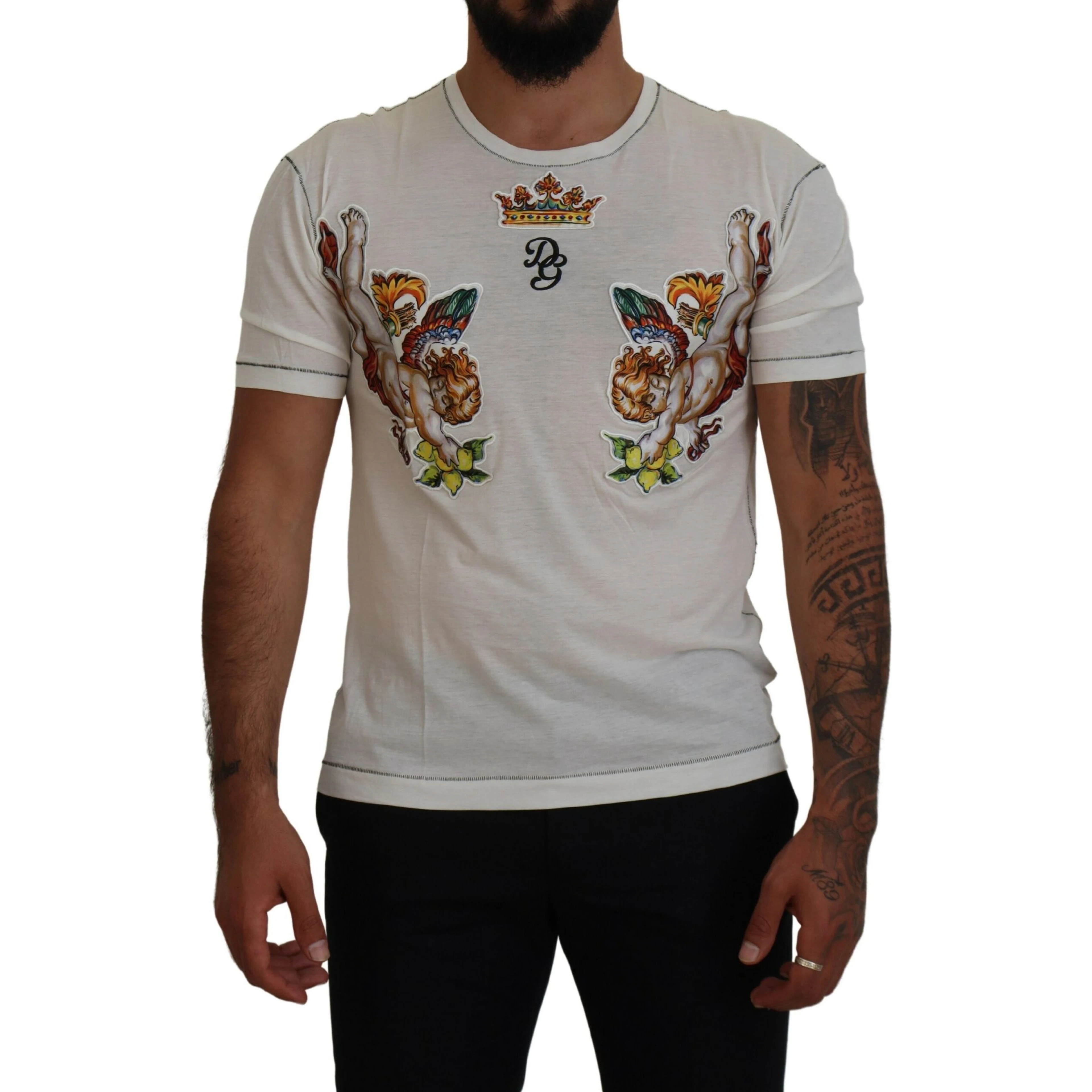 White Printed Short Sleeves Men T-shirt