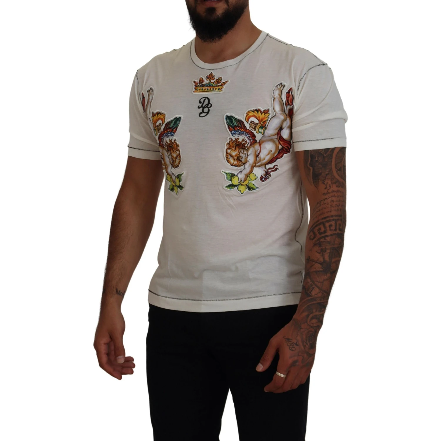 White Printed Short Sleeves Men T-shirt