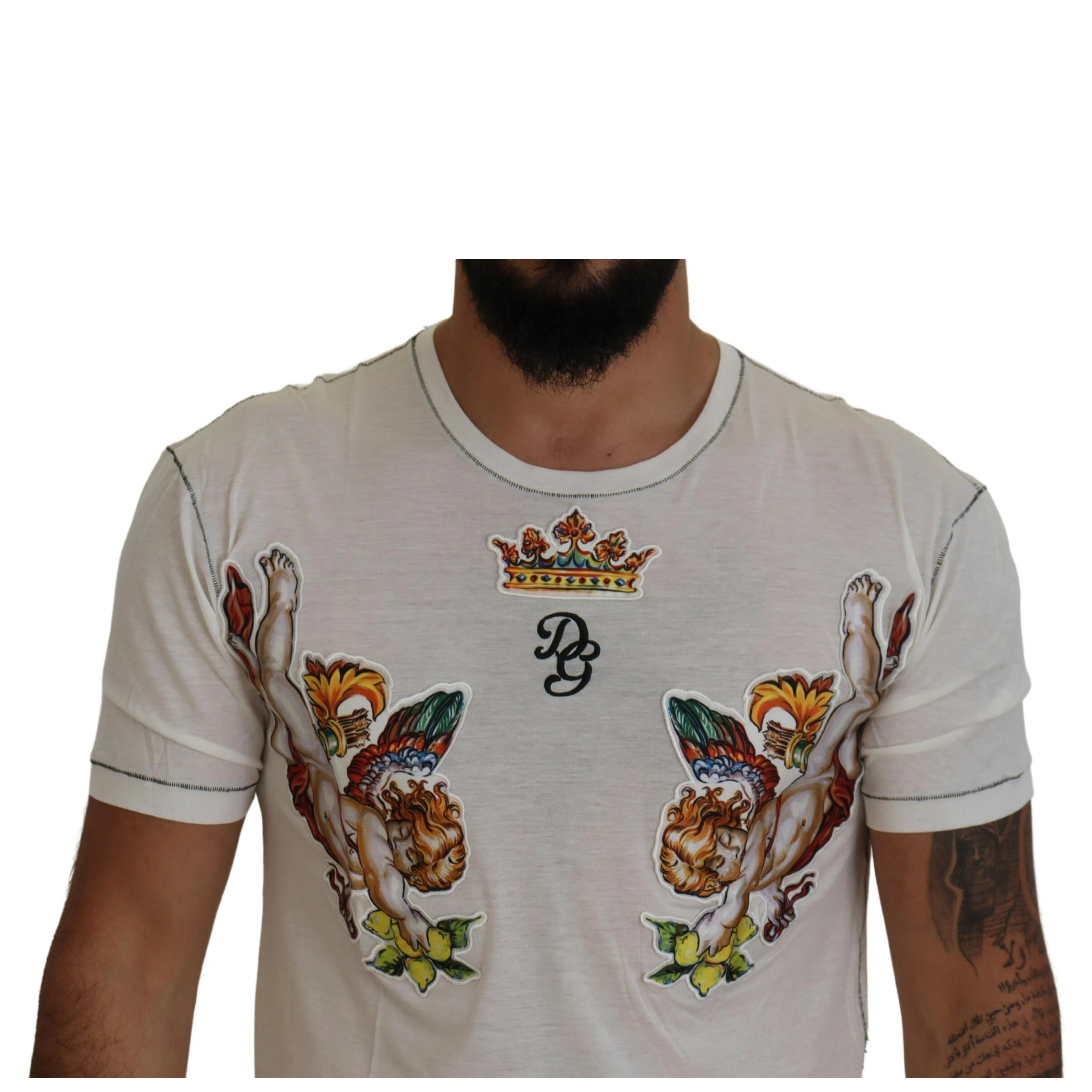 White Printed Short Sleeves Men T-shirt