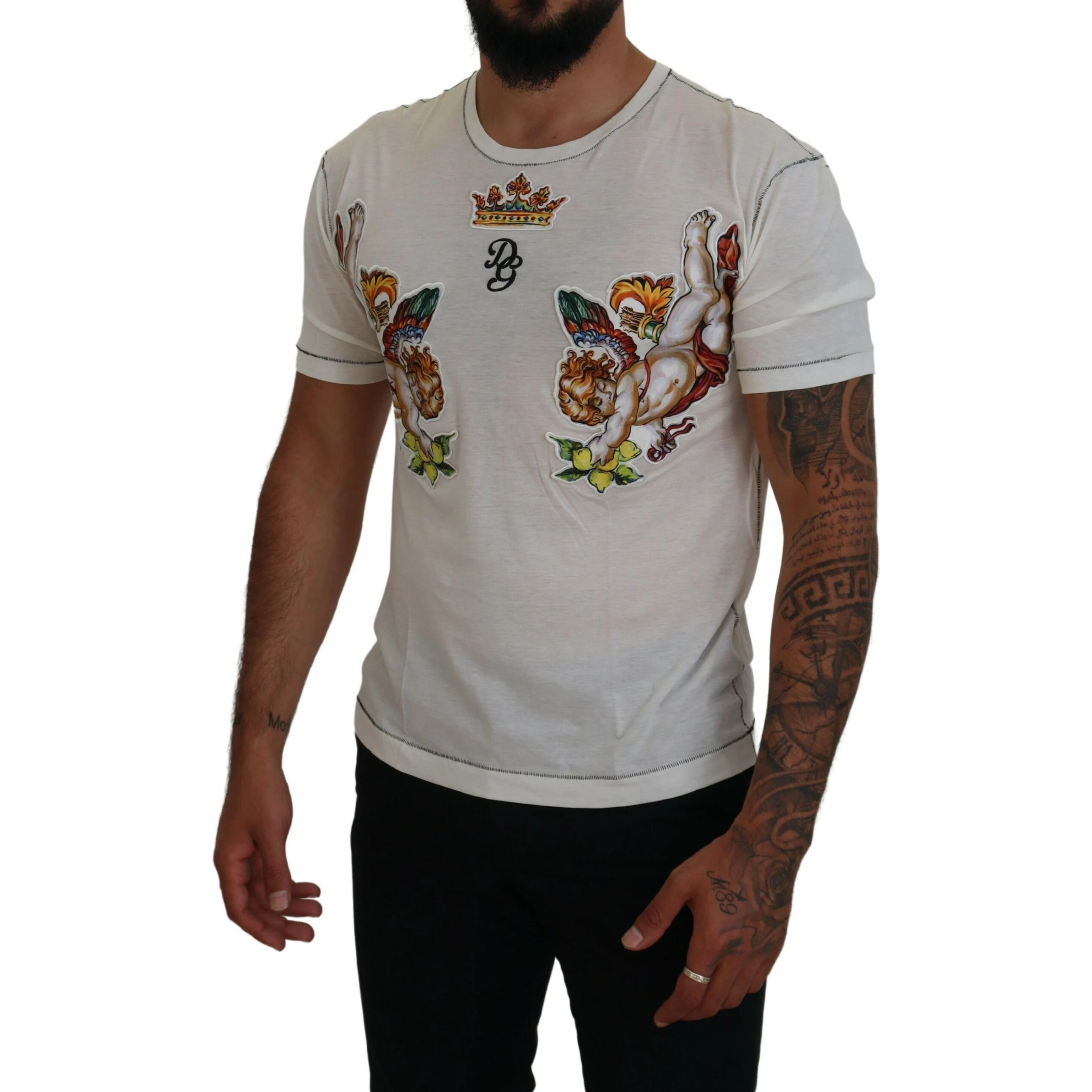 White Printed Short Sleeves Men T-shirt