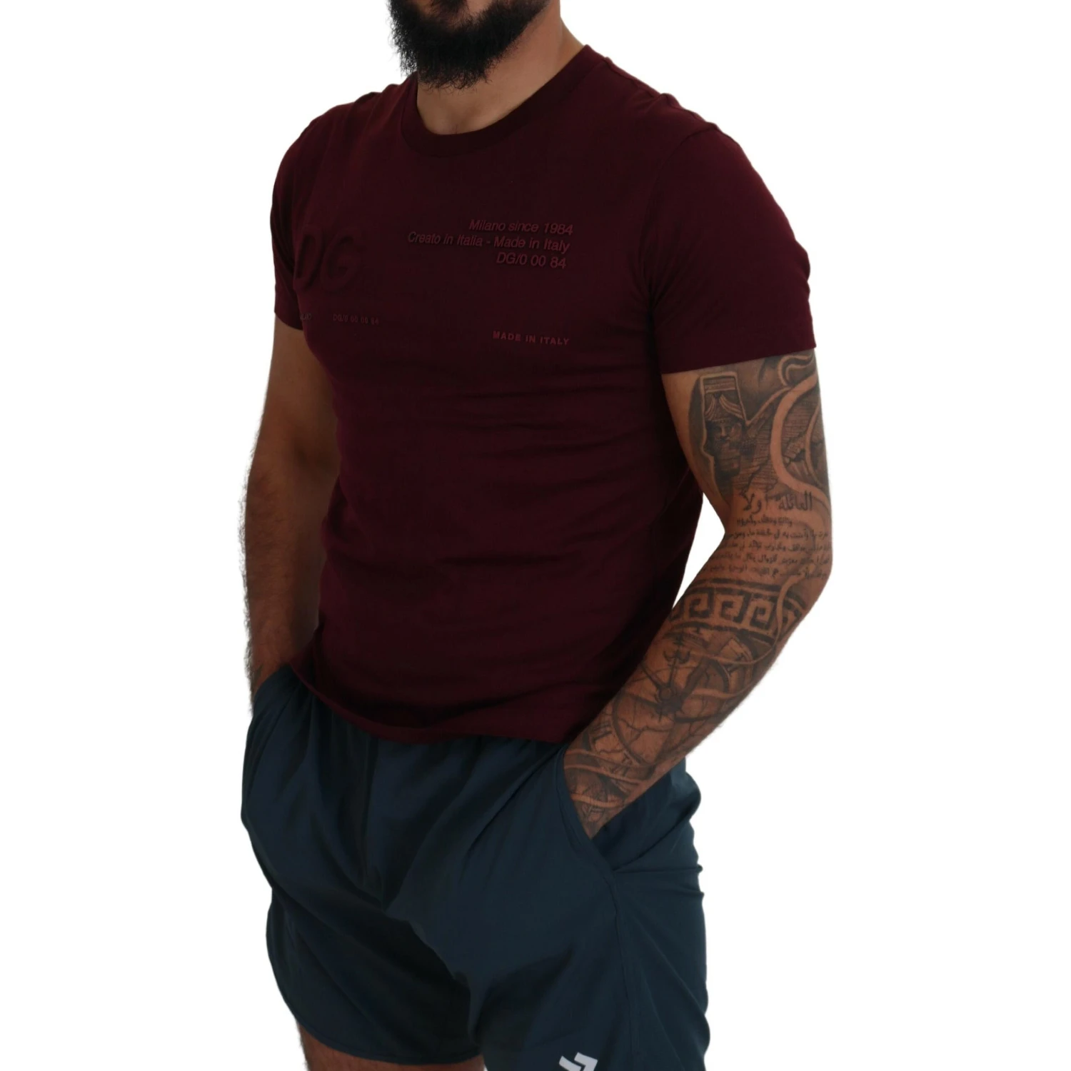 Maroon Printed Short Sleeves Men T-shirt