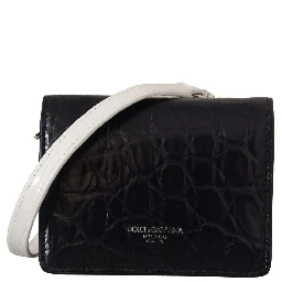 Blue White Caiman Leather Strap Card Holder Wallet