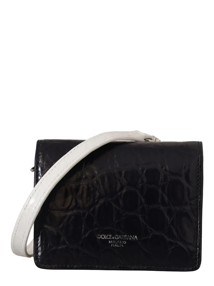 Blue White Caiman Leather Strap Card Holder Wallet