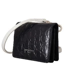 Blue White Caiman Leather Strap Card Holder Wallet