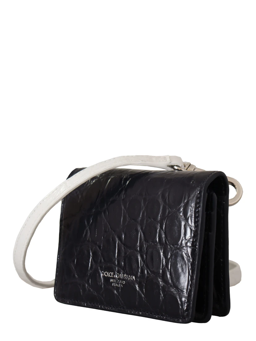 Blue White Caiman Leather Strap Card Holder Wallet