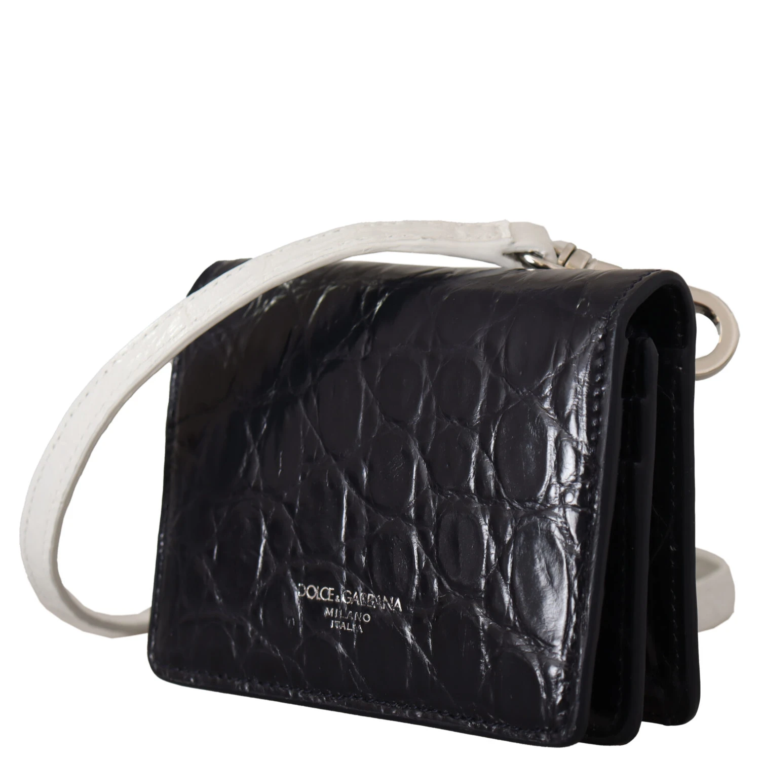 Blue White Caiman Leather Strap Card Holder Wallet