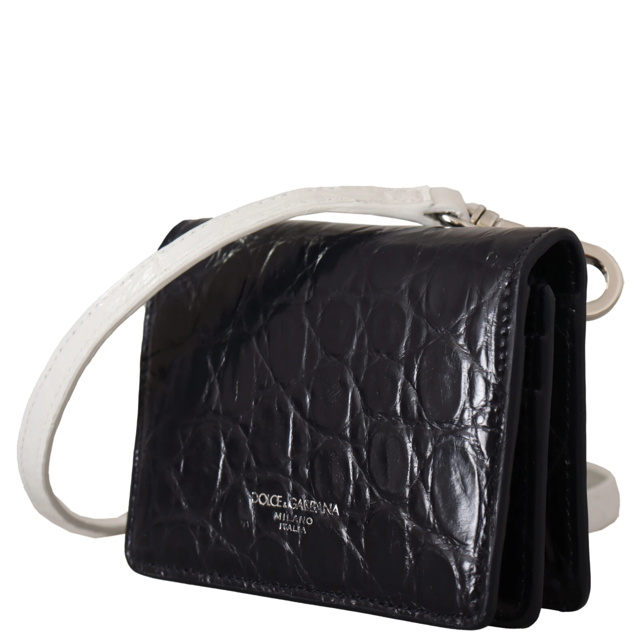 Blue White Caiman Leather Strap Card Holder Wallet