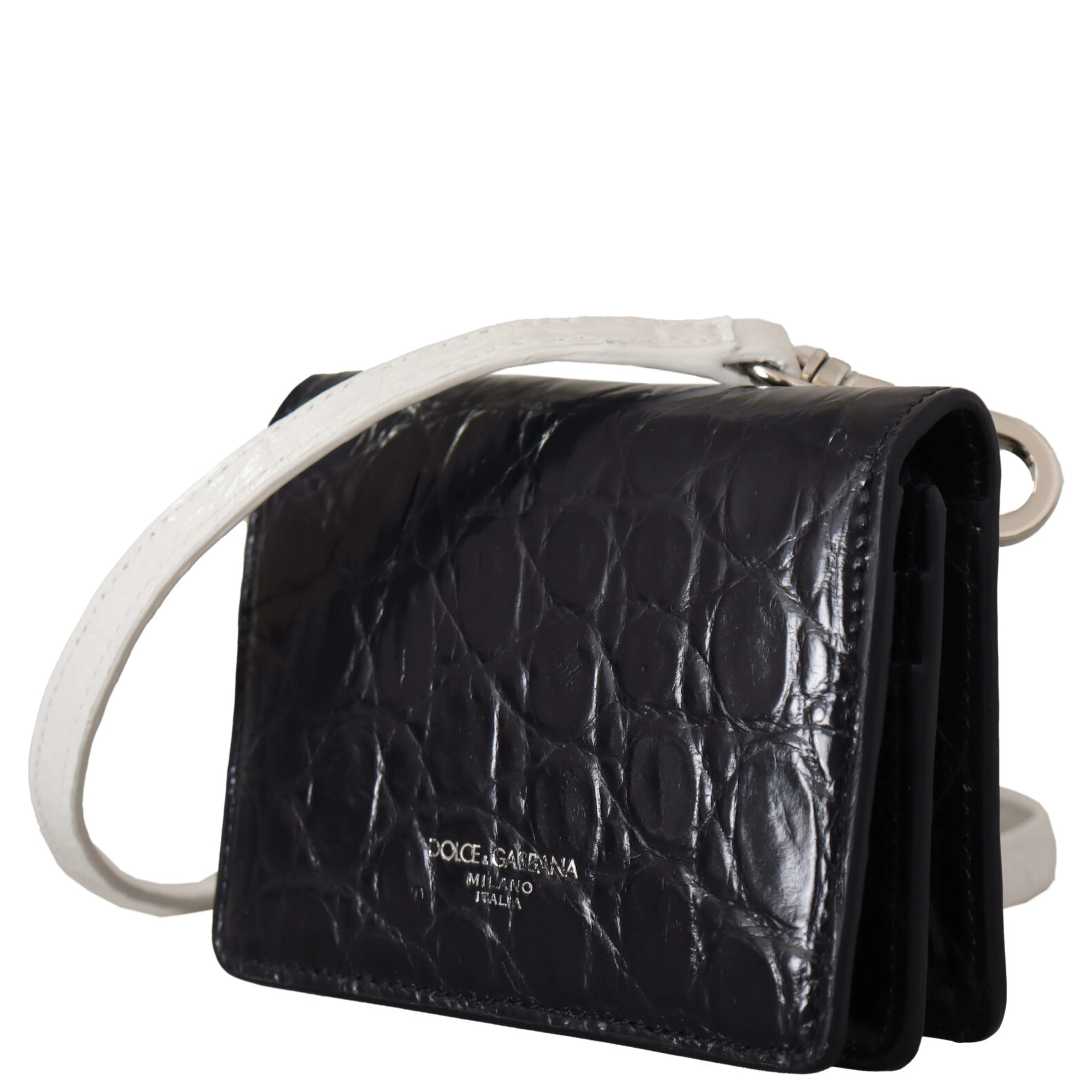 Blue White Caiman Leather Strap Card Holder Wallet