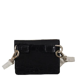 Blue White Caiman Leather Strap Card Holder Wallet