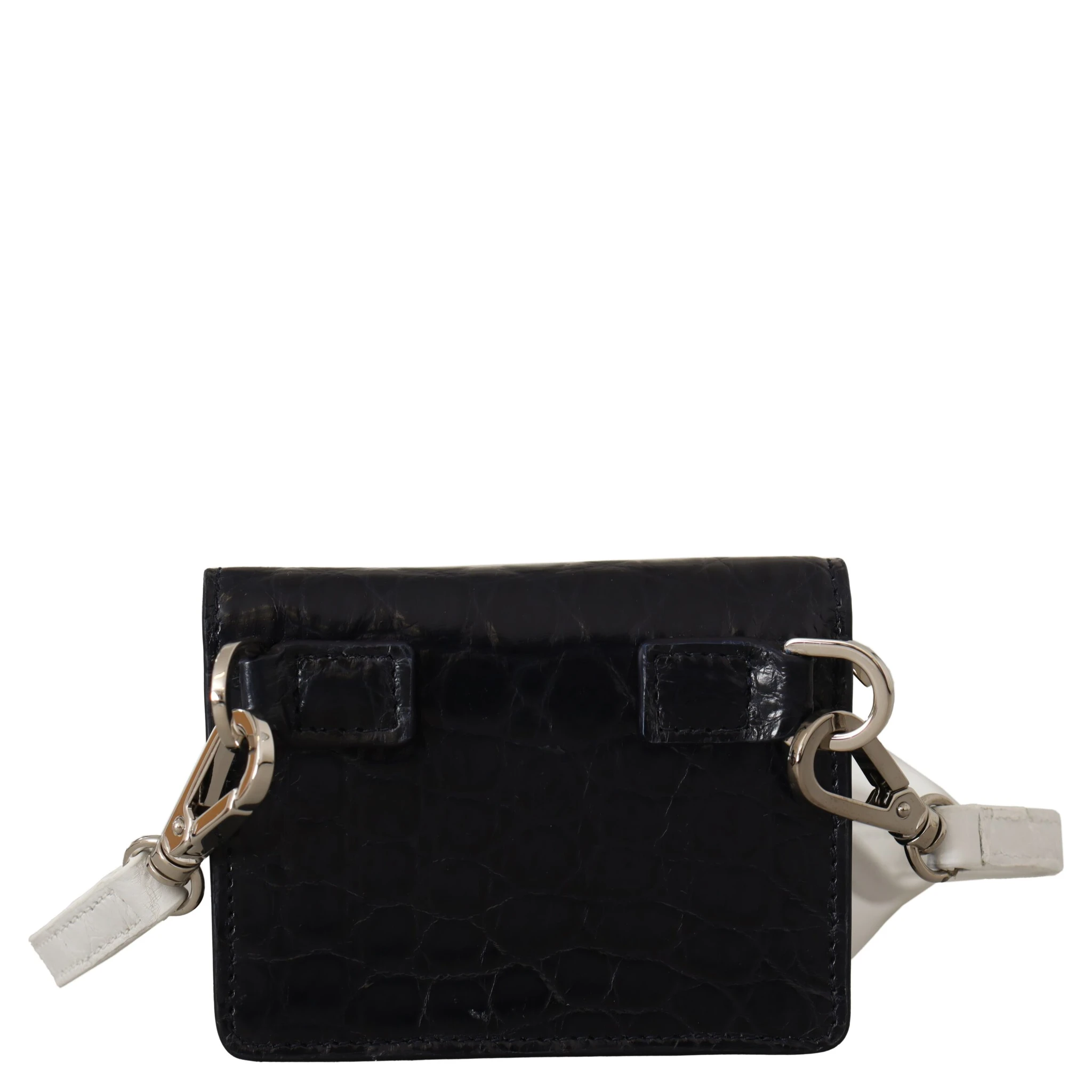 Blue White Caiman Leather Strap Card Holder Wallet