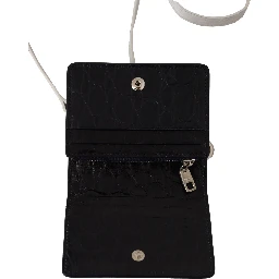 Blue White Caiman Leather Strap Card Holder Wallet