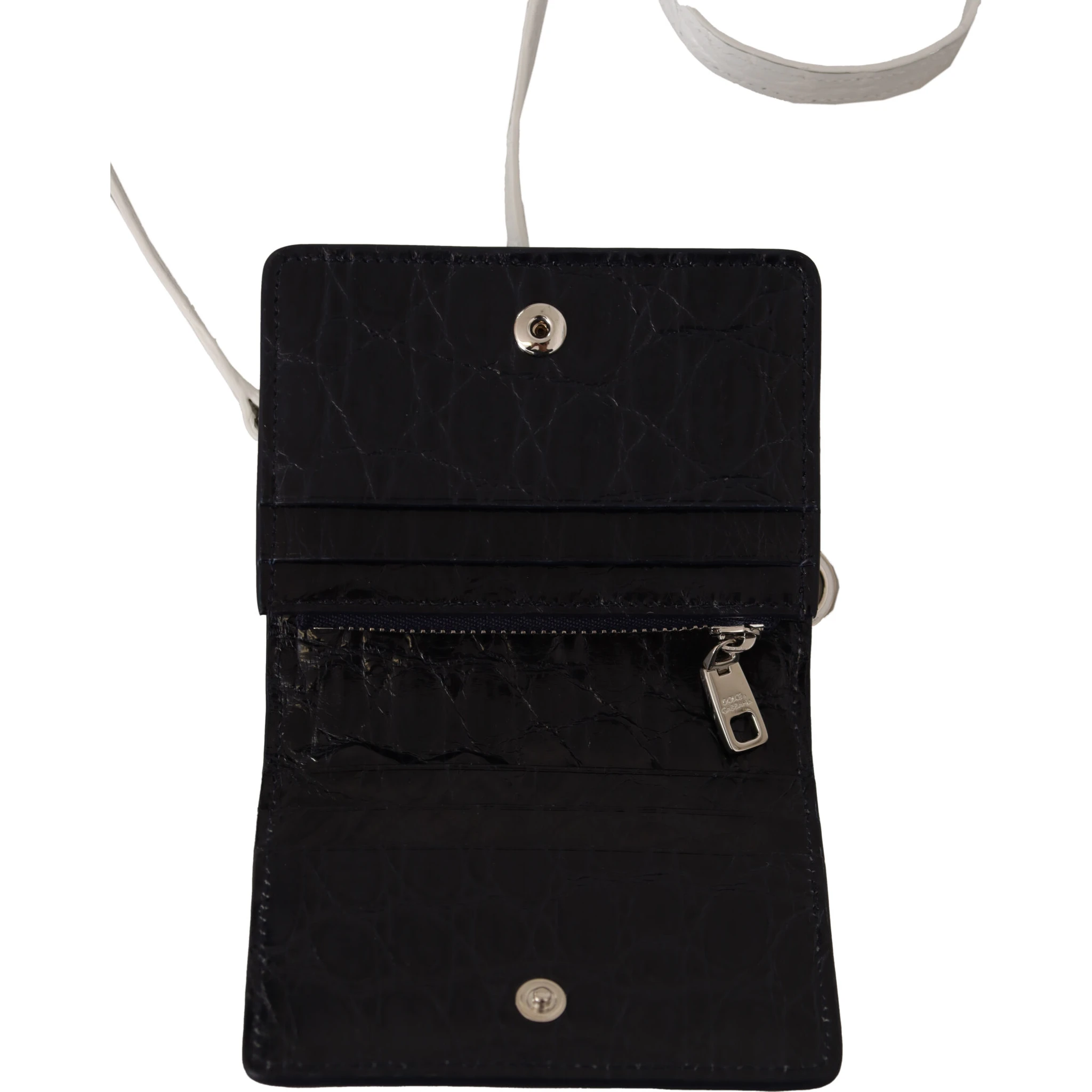 Blue White Caiman Leather Strap Card Holder Wallet