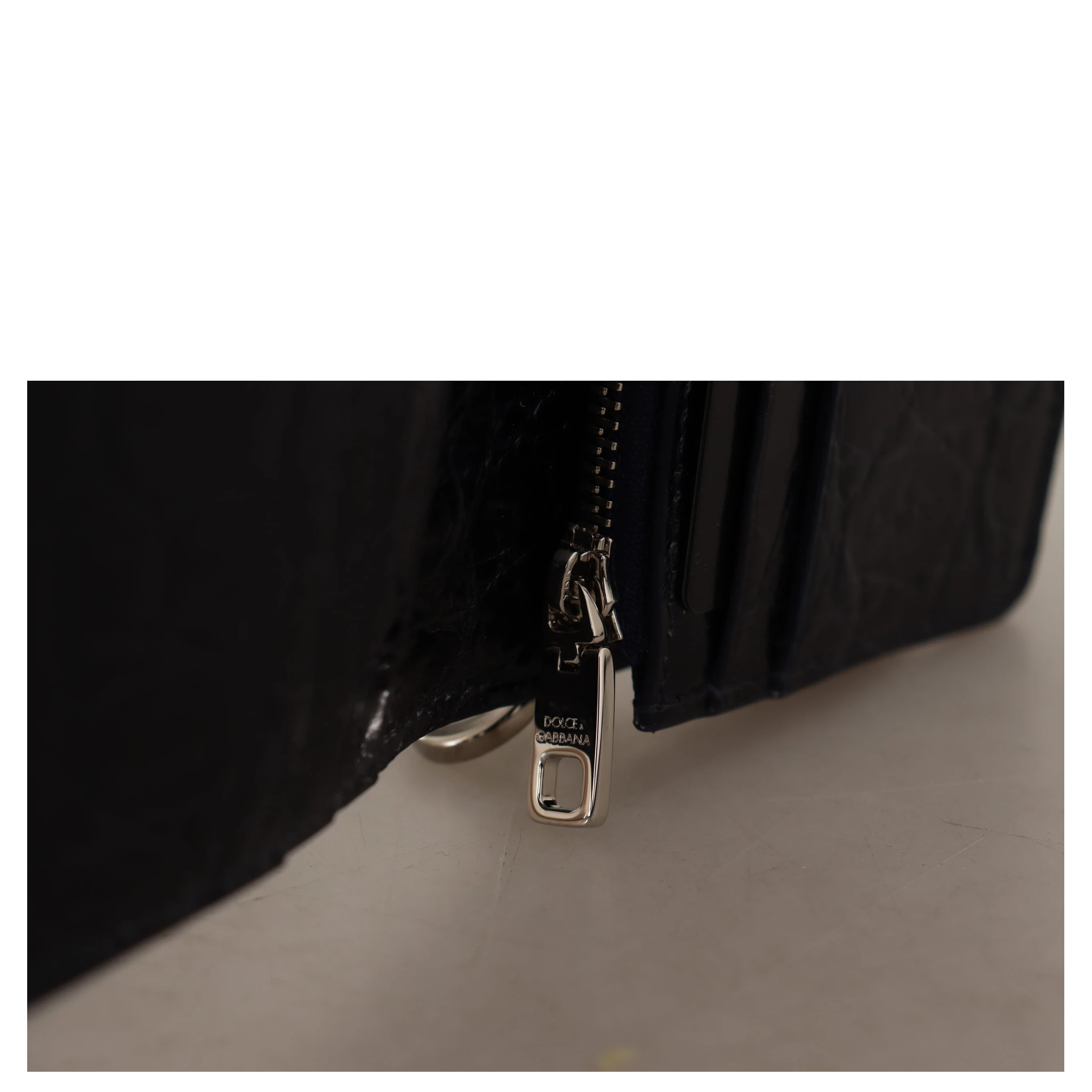 Blue White Caiman Leather Strap Card Holder Wallet