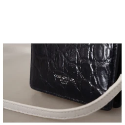 Blue White Caiman Leather Strap Card Holder Wallet