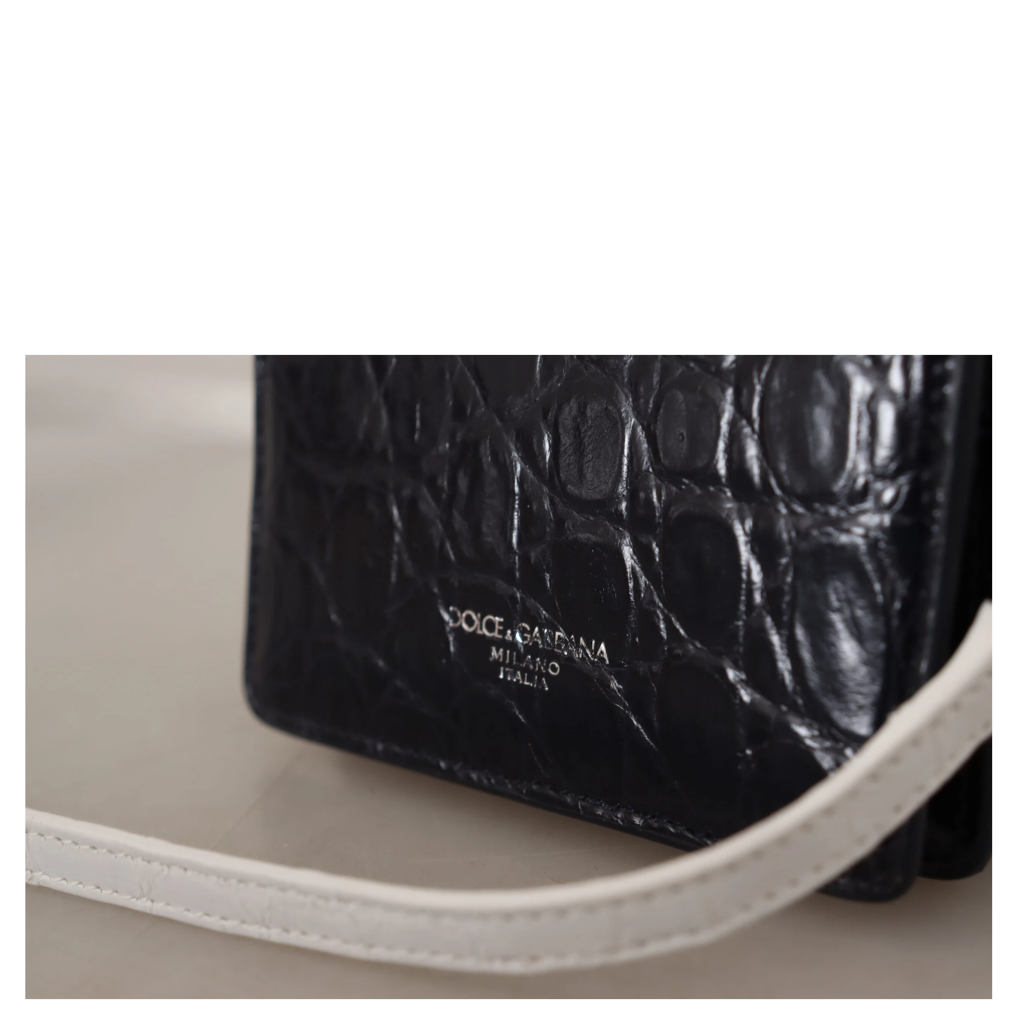 Blue White Caiman Leather Strap Card Holder Wallet