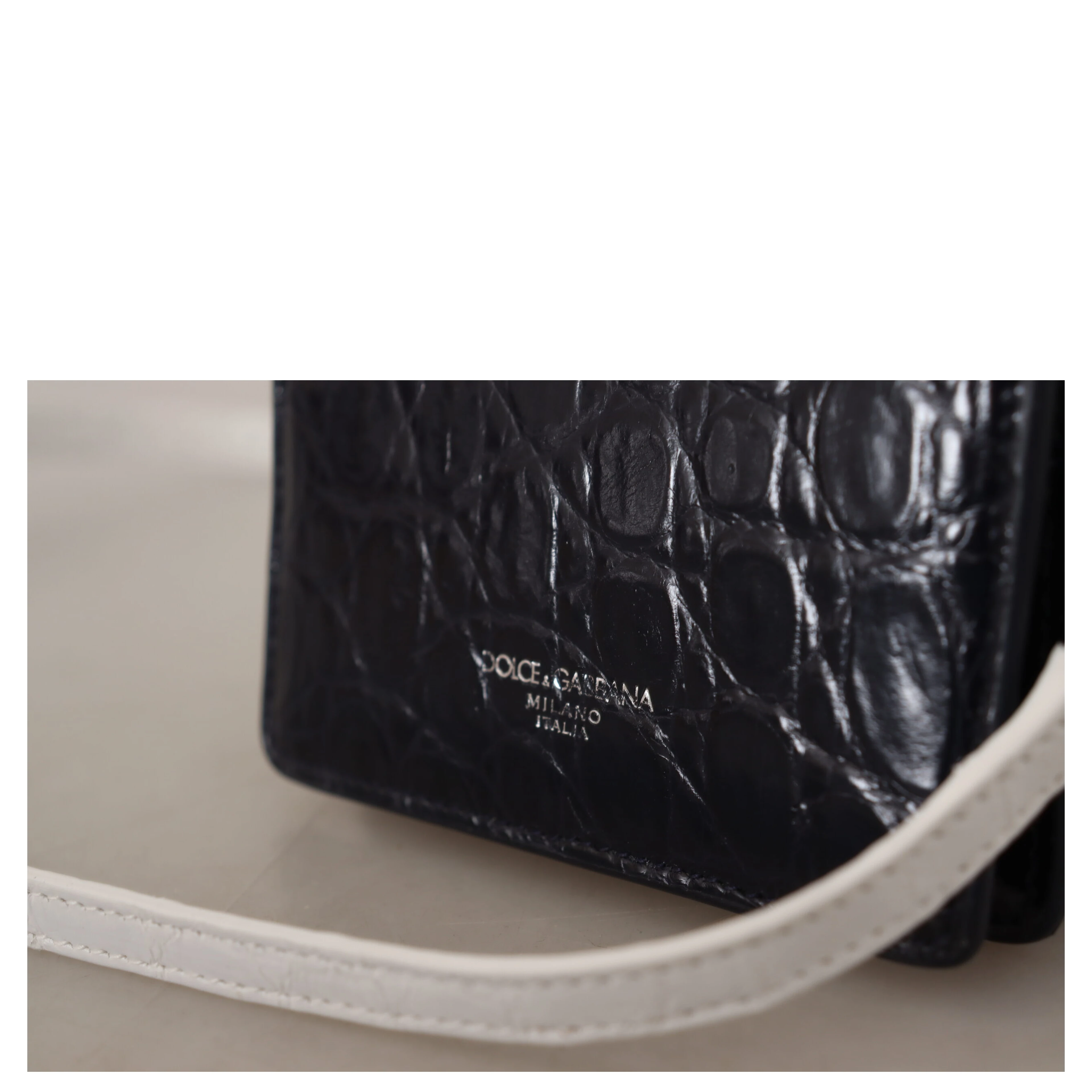 Blue White Caiman Leather Strap Card Holder Wallet