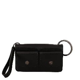 Black Leather Wristlet Mini Bag Card Bill Wallet