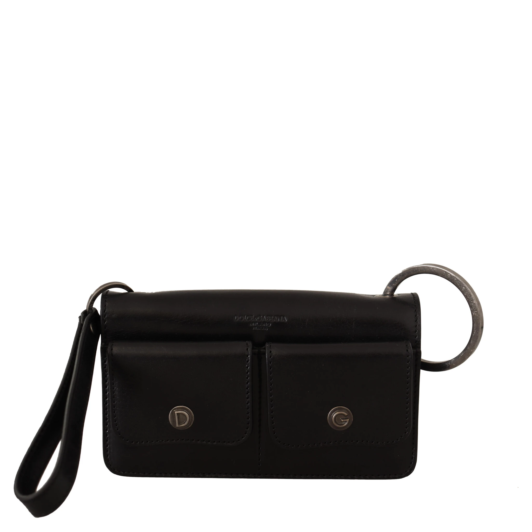 Black Leather Wristlet Mini Bag Card Bill Wallet