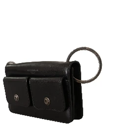 Black Leather Wristlet Mini Bag Card Bill Wallet