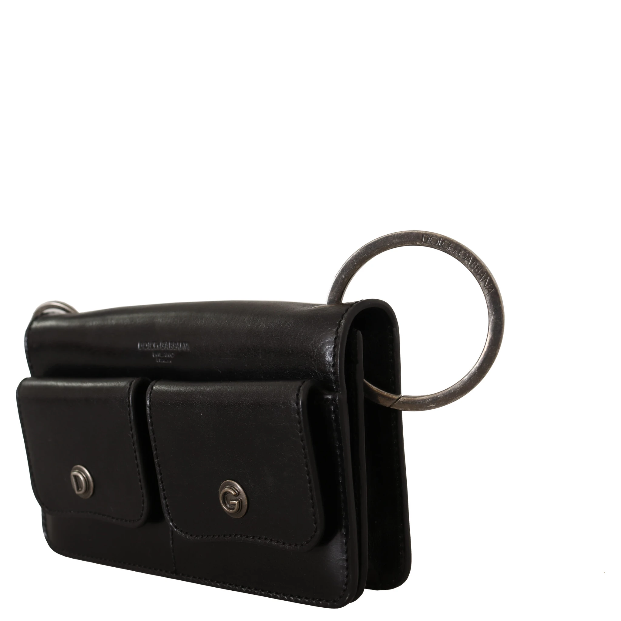 Black Leather Wristlet Mini Bag Card Bill Wallet
