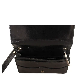 Black Leather Wristlet Mini Bag Card Bill Wallet