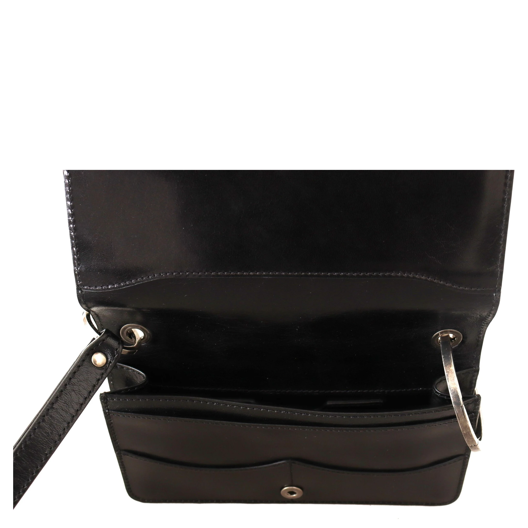 Black Leather Wristlet Mini Bag Card Bill Wallet