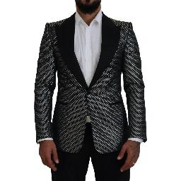 Black Silver Jacquard Slim Fit Jacket Blazer