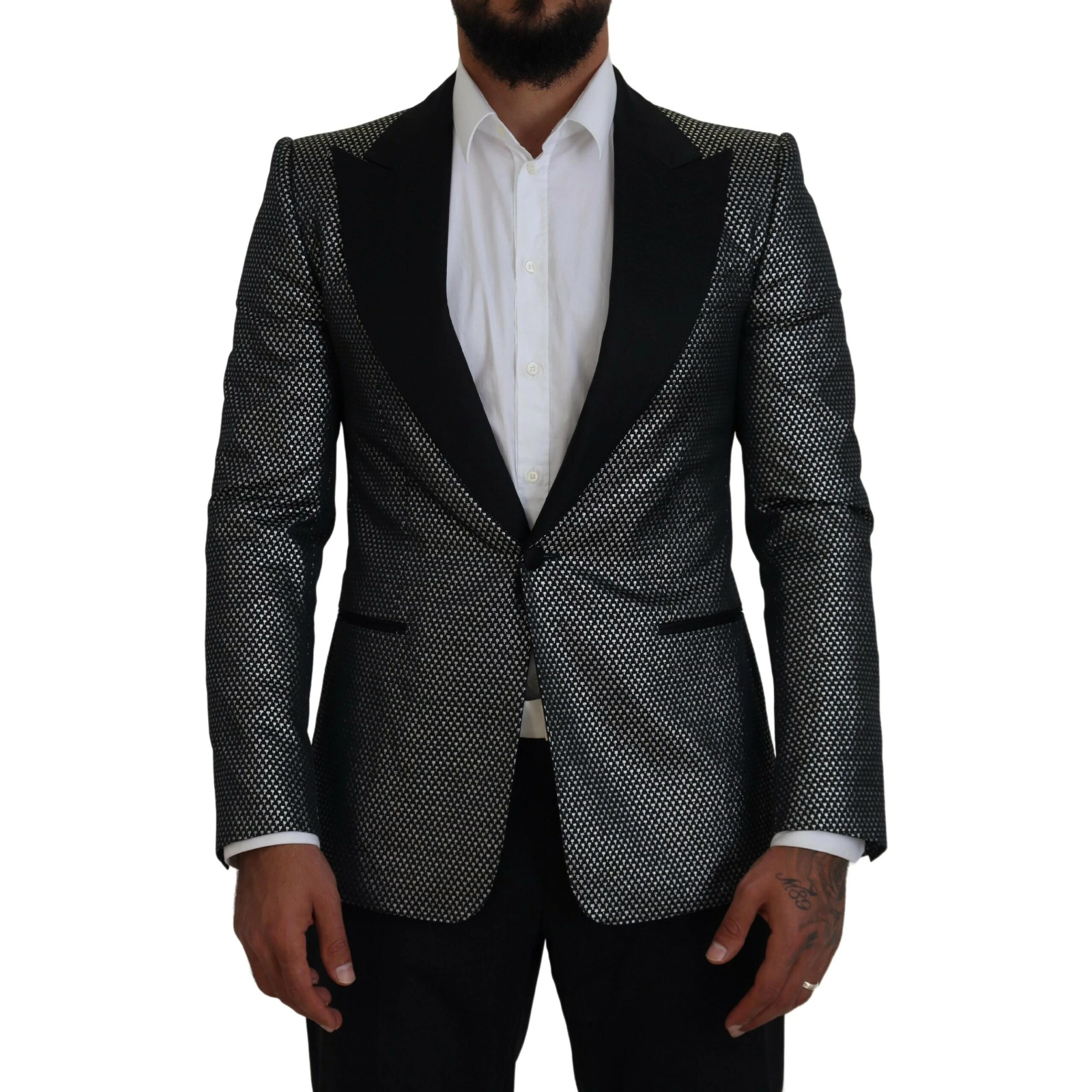 Black Silver Jacquard Slim Fit Jacket Blazer