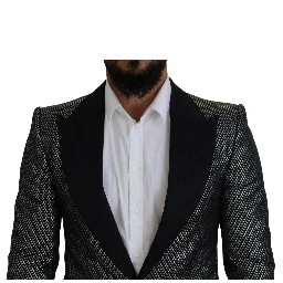 Black Silver Jacquard Slim Fit Jacket Blazer