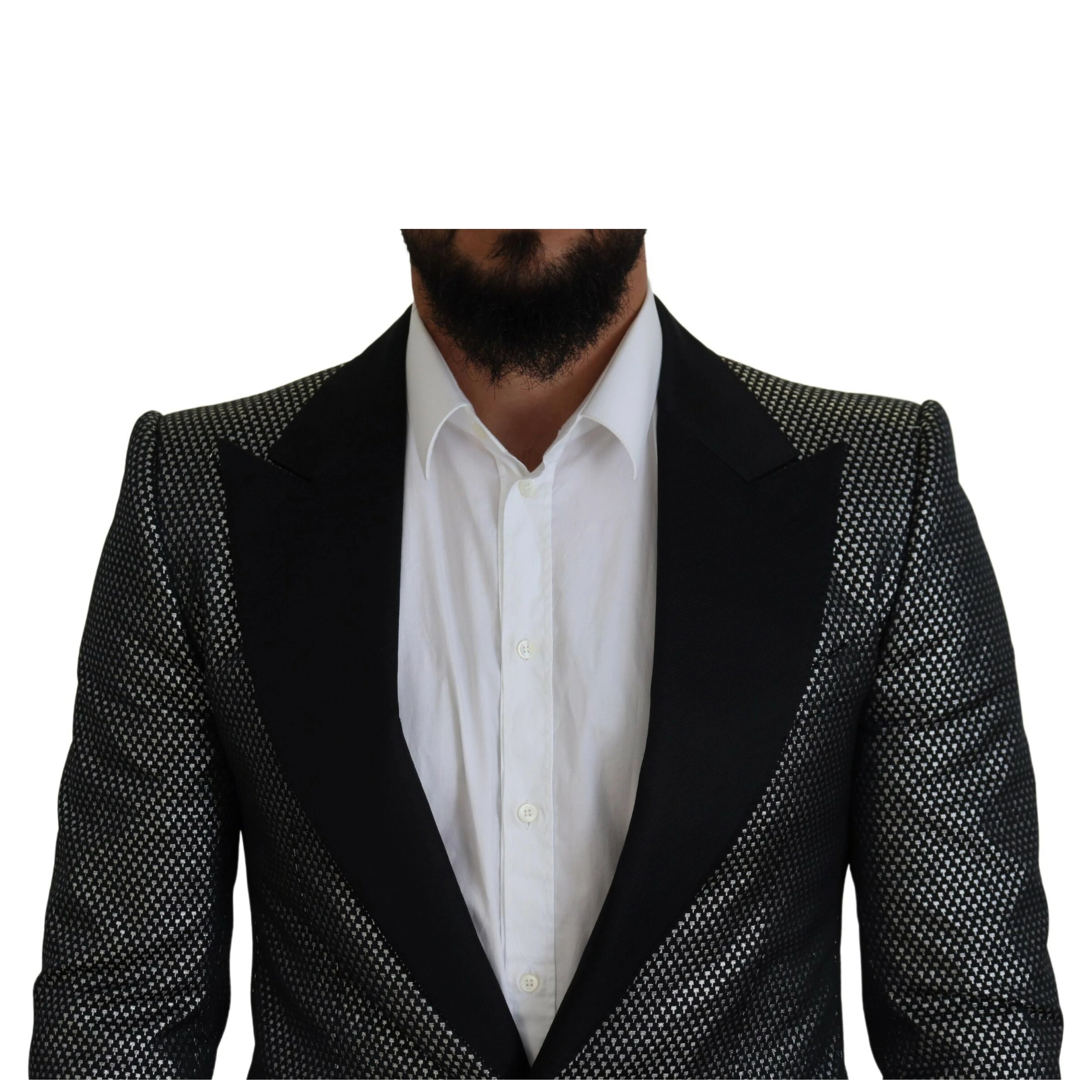 Black Silver Jacquard Slim Fit Jacket Blazer