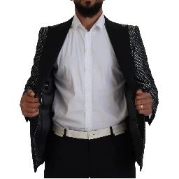 Black Silver Jacquard Slim Fit Jacket Blazer