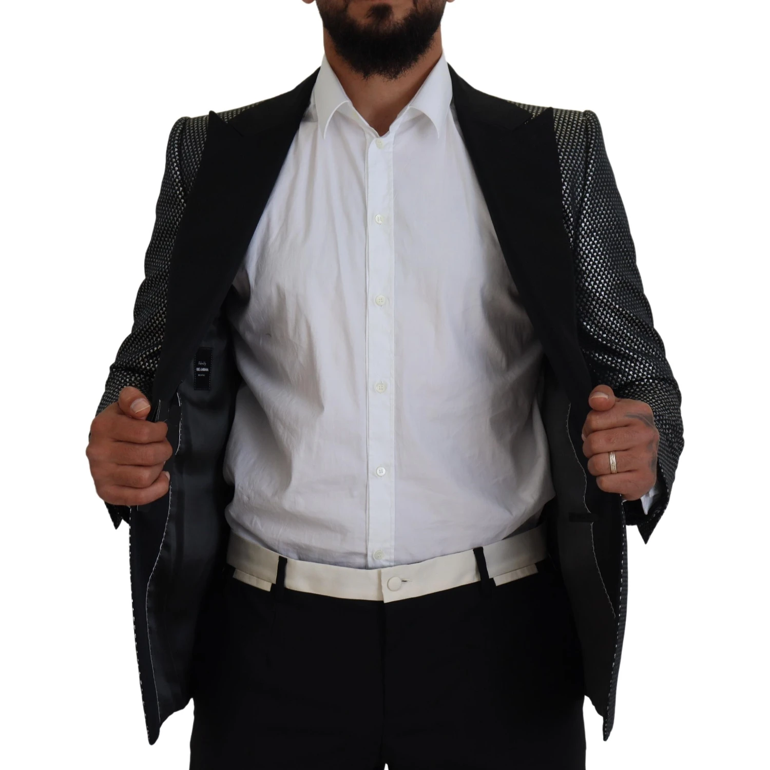 Black Silver Jacquard Slim Fit Jacket Blazer