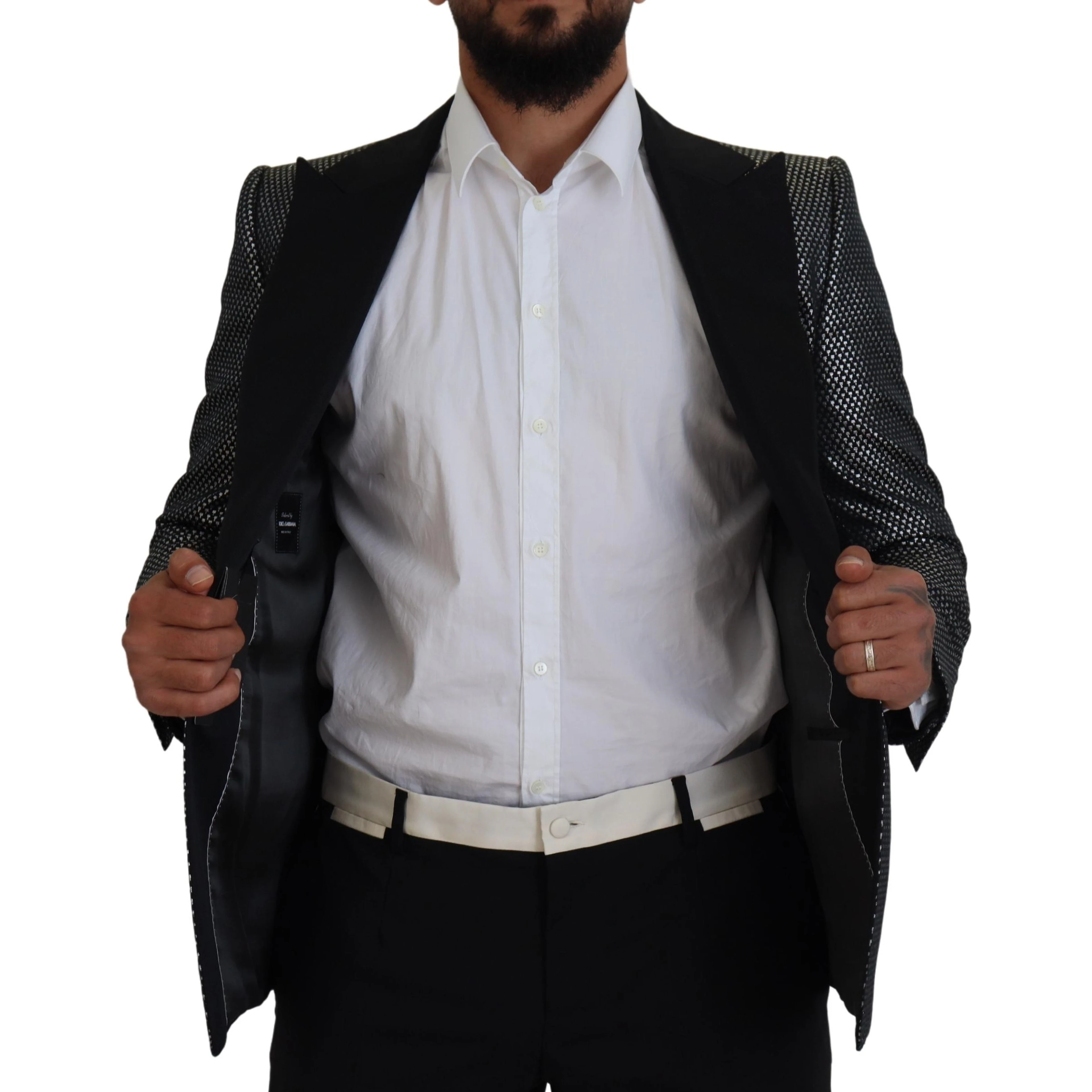 Black Silver Jacquard Slim Fit Jacket Blazer