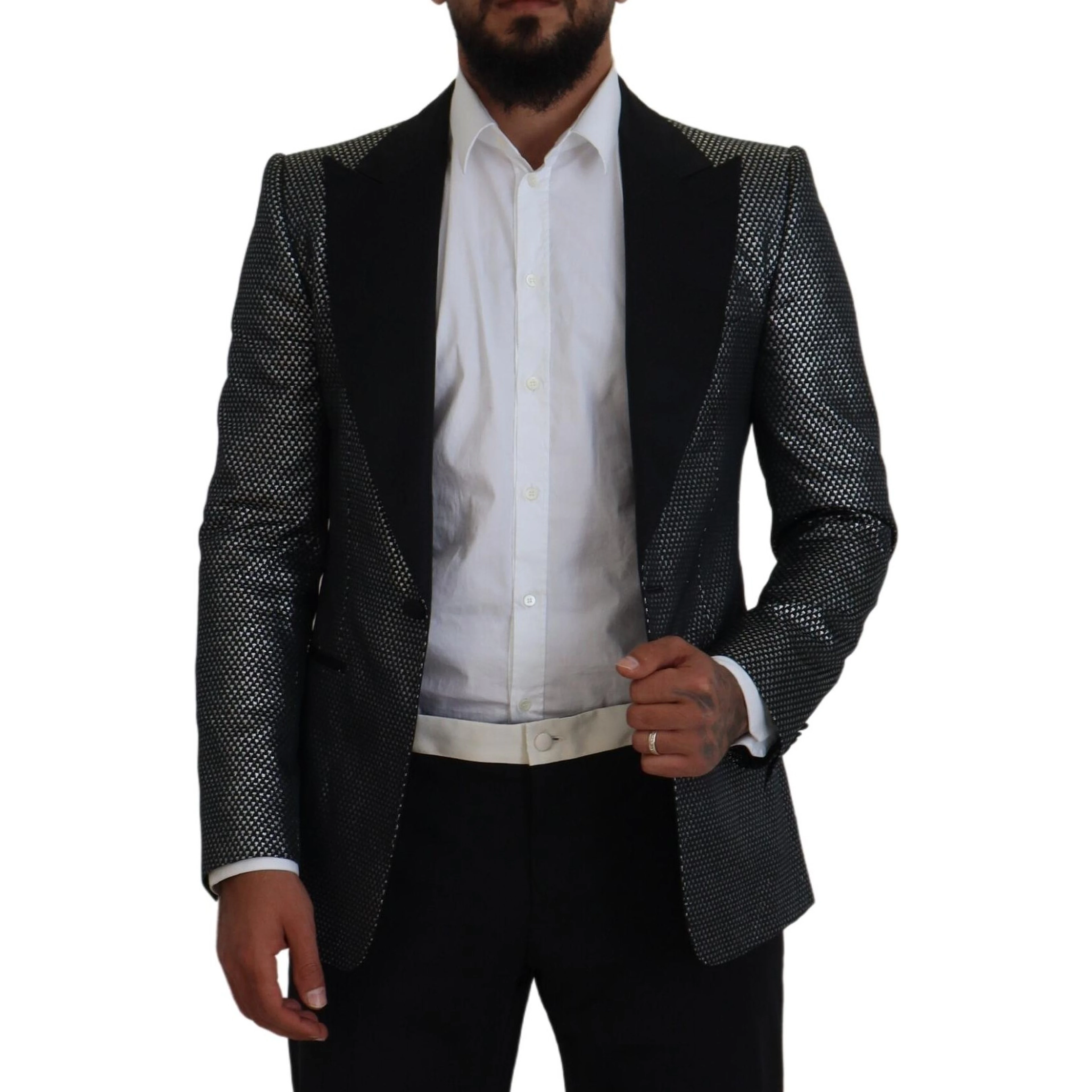 Black Silver Jacquard Slim Fit Jacket Blazer